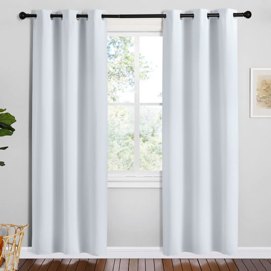 Picture of NICETOWN Room Darkening Draperies Curtains Panels, Greyish White, 2 Panels, 42 by 78, Window Treatment Thermal Insulated Grommet Room Darkening Curtains/Drapes for Bedroom