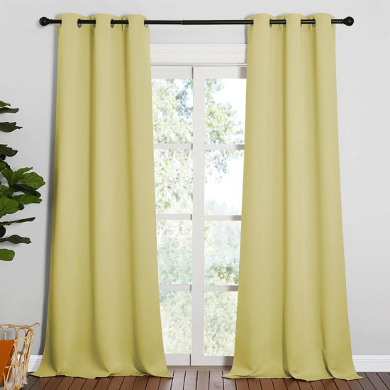 Picture of NICETOWN Patio Glass Door Blackout Curtains for Bedroom/Living Room, Privacy Panel Drapes for Dining Room and Guest Room (Paler Yellow, 42 inches Wide x 95 inches Long, 1 Pair)