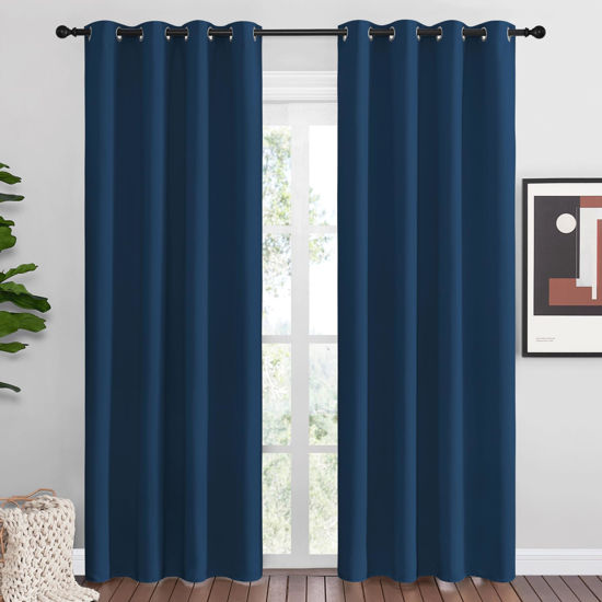Picture of NICETOWN Moroccan Blue Blackout Curtains 86" Long for Office, 55" Wide, 2 Pieces, Dining Room, Guest Room, Sound Reducing Heat and Cold Block Curtain Panels for Modern Room Decorative