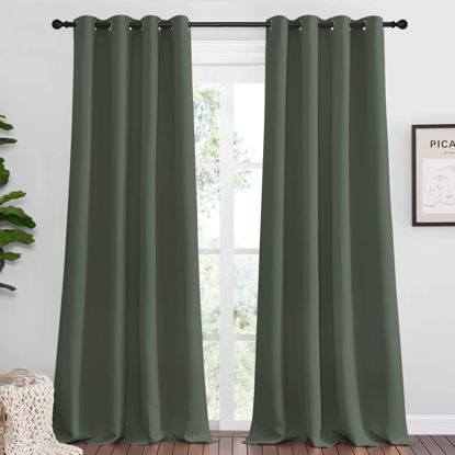 Picture of NICETOWN Dark Mallard Blackout Draperies Curtains, 55 inches Wide by 120 inches Long, Pair of Grommet Top Thermal Insulated Blackout Decorative Curtains for Thanksgiving Day & Christmas Decor