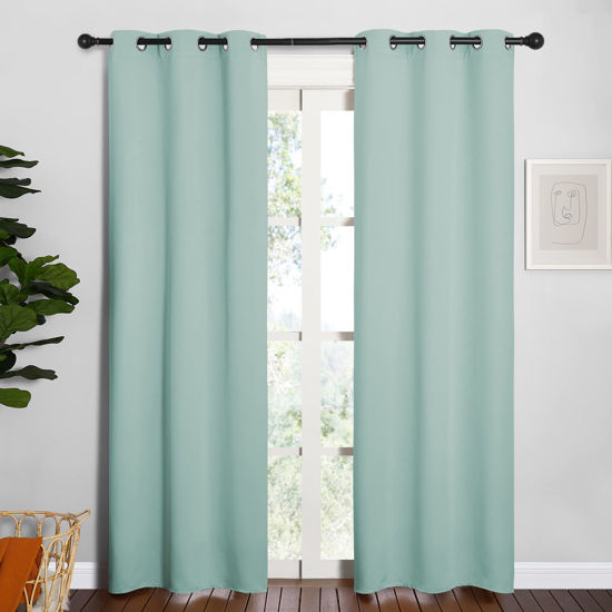 Picture of NICETOWN Window Curtain Panels, Thermal Curtains Insulated Solid Grommet Blackout Draperies/Drapes for Loft Window (Aqua, One Pair, 34 by 84-inch)