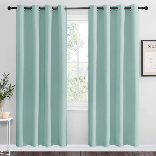 Picture of NICETOWN Aqua Blue Blackout Curtains 78" Long for Office, Dining Room, Guest Room, Sound Reducing Heat and Cold Block Curtain Panels for Modern Room Decorative (55" Wide by 78" Long, 2 Pieces)