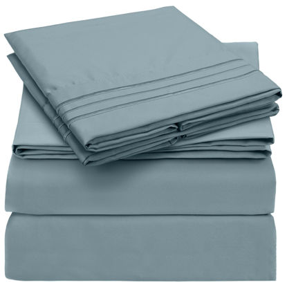 Picture of Mellanni Extra Deep Queen Sheets - 4 PC Iconic Collection Bedding Sheets & Pillowcases - Hotel Luxury, Ultra Soft, Cooling Bed Sheets - for Women, Men, Kids & Teens (Queen, Spa Blue)