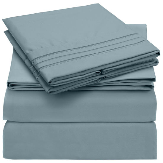 Picture of Mellanni Extra Deep Queen Sheets - 4 PC Iconic Collection Bedding Sheets & Pillowcases - Hotel Luxury, Ultra Soft, Cooling Bed Sheets - for Women, Men, Kids & Teens (Queen, Spa Blue)