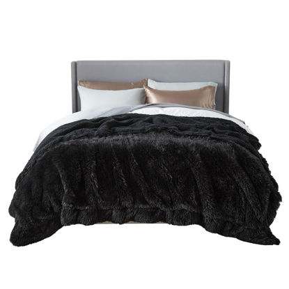 Picture of Bedsure Soft Black King Size Blanket for Bed, Fluffy Fuzzy Large King Blanket for Winter, Cozy Plush Sherpa Fleece Faux Fur Blanket, Thick Warm Christmas Blanket Gifts for Women, Men, 108x90