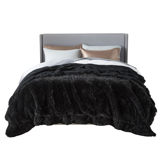 Picture of Bedsure Soft Black King Size Blanket for Bed, Fluffy Fuzzy Large King Blanket for Winter, Cozy Plush Sherpa Fleece Faux Fur Blanket, Thick Warm Christmas Blanket Gifts for Women, Men, 108x90