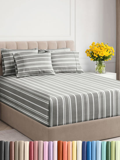 Picture of Extra Deep King Sheet Set - 6 Piece Breathable and Cooling Sheets - Hotel Luxury Bed Sheets Set - Easy Fit - Soft, Wrinkle Free and Comfy Sheets Set - Grey Striped Sheet Set with Extra Deep Pockets