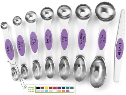 Picture of Spring Chef Stainless Steel Magnetic Measuring Spoons Set of 8 with Leveler, Nesting Metal Teaspoon & Tablespoon Measuring Spoons for Food, Heavy Duty Kitchen Gadgets for Baking & Cooking - Orchid