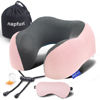 Picture of napfun Neck Pillow for Traveling, Upgraded Travel Neck Pillow for Airplane 100% Pure Memory Foam Travel Pillow for Flight Headrest Sleep, Portable Plane Accessories, Pink