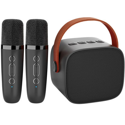 Picture of IROO Mini Karaoke Machine with 2 Wireless Microphone,Bluetooth Speaker for Kids and Adults,Gifts for Girls and Boys 4, 5, 6, 7, 8, 9, 10 +Year Old Birthday Party Home (Black)