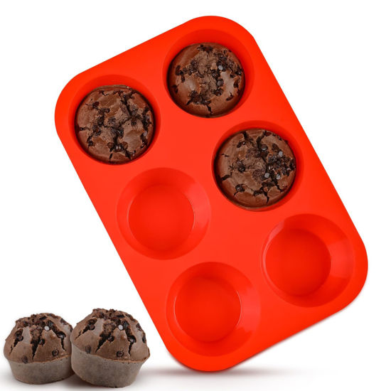 Picture of CAKETIME Jumbo Muffin Pan, 3.5 Inch Large Muffin Pan 6 Cup Silicone Jumbo Cupcake Tin for Baking Food Grade Silicone Non Stick