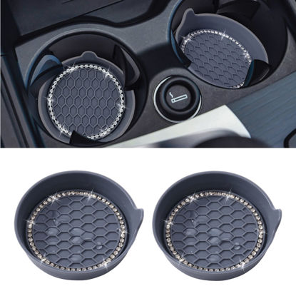 Picture of Amooca Car Cup Coaster Universal Non-Slip Cup Holders Bling Crystal Rhinestone Car Interior Accessories 2 Pack Grey