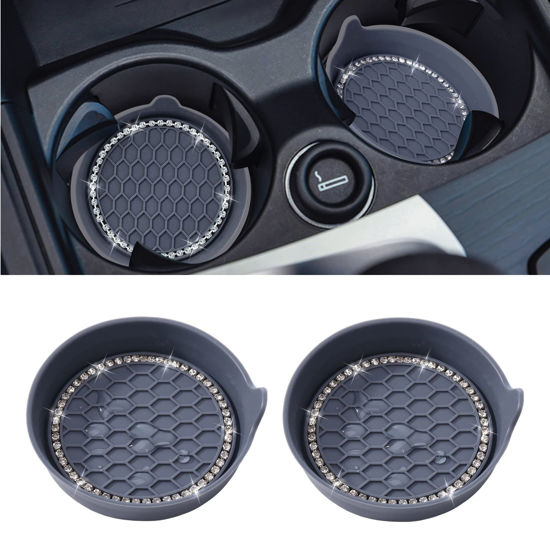 Picture of Amooca Car Cup Coaster Universal Non-Slip Cup Holders Bling Crystal Rhinestone Car Interior Accessories 2 Pack Grey