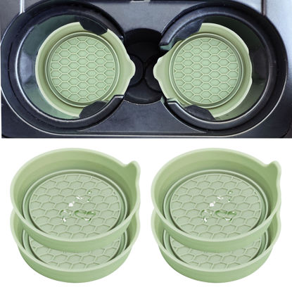 Picture of Amooca Car Cup Coaster Universal Automotive Waterproof Non-Slip Cup Holders Sift-Proof Spill Holder Car Interior Accessories 4 Pack Tea Green