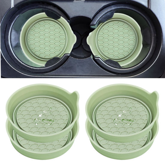 Picture of Amooca Car Cup Coaster Universal Automotive Waterproof Non-Slip Cup Holders Sift-Proof Spill Holder Car Interior Accessories 4 Pack Tea Green