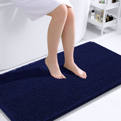 Picture of OLANLY Bathroom Rugs 44x24, Extra Soft Absorbent Chenille Bath Rugs, Rubber Backing Quick Dry, Machine Washable Bath Mats for Bathroom Floor, Tub and Shower, Home Decor Accessories, Navy