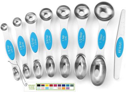 Picture of Spring Chef Stainless Steel Magnetic Measuring Spoons Set of 8 with Leveler, Nesting Teaspoon & Tablespoon Measuring Spoons for Dry and Liquid Ingredients, Kitchen Gadgets for Baking & Cooking - Teal