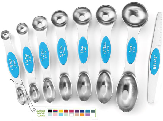 Picture of Spring Chef Stainless Steel Magnetic Measuring Spoons Set of 8 with Leveler, Nesting Teaspoon & Tablespoon Measuring Spoons for Dry and Liquid Ingredients, Kitchen Gadgets for Baking & Cooking - Teal