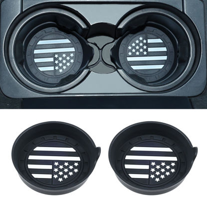 Picture of Amooca Car Cup Coaster Universal Non-Slip Silicone Cup Holder Insert Car Interior Accessories for Drink American Flag US Flag 2 Pack Black
