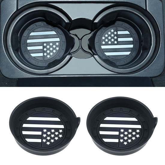 Picture of Amooca Car Cup Coaster Universal Non-Slip Silicone Cup Holder Insert Car Interior Accessories for Drink American Flag US Flag 2 Pack Black