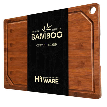 Picture of Hiware Wood Cutting Boards for Kitchen, Heavy Duty Bamboo Cutting Board with Juice Groove, Bamboo Chopping Board Set for Meat, Vegetables - 18" x 12"