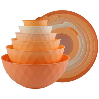 Picture of COOK WITH COLOR Mixing Bowls with Lids - 12 Piece Plastic Nesting Bowls Set includes 6 Prep Bowls and 6 Lids, Non Slip Bottom and Diamond Design - Microwave Safe (Mint)