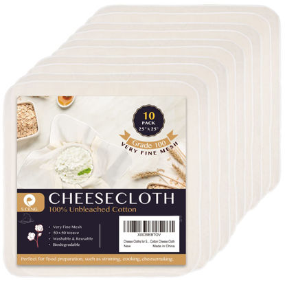 Picture of Cheese Cloths for Straining, Grade 100, 25 x 25inch 10 Pack, Hemmed Cheesecloth for Cooking, 100% Combed Unbleached Cotton Cheese Cloth