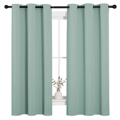 Picture of NICETOWN Small Window Curtains for Bedroom, Seafoam Green Window Treatment Thermal Insulated Solid Grommet Room Darkening Drapes for Kitchen Home Office (Set of 2, W42'' by L63'' Each Panel)