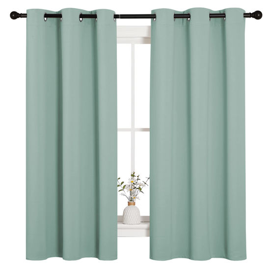 Picture of NICETOWN Small Window Curtains for Bedroom, Seafoam Green Window Treatment Thermal Insulated Solid Grommet Room Darkening Drapes for Kitchen Home Office (Set of 2, W42'' by L63'' Each Panel)