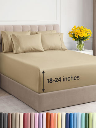Picture of Extra Deep Queen Sheet Set - 6 Piece Breathable and Cooling Sheets - Hotel Luxury Bed Sheets Set - Easy & Secure Fit - Soft, Wrinkle Free and Comfy Sheets Set - Beige Sheet Set with Extra Deep Pockets