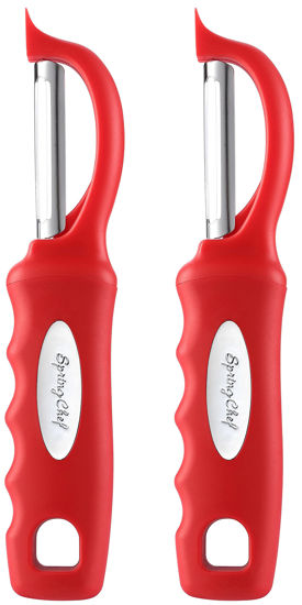 Picture of Spring Chef Premium Swivel Vegetable Peeler, Soft Grip Handle and Ultra Sharp Stainless Steel Blades - Perfect Kitchen Peeler For Veggie, Fruit, Potato, Carrot, Apple - Red - Set of 2