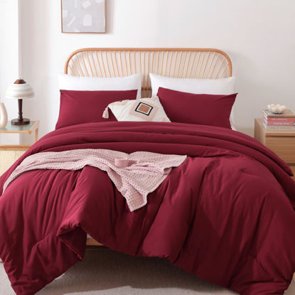 Picture of ROSGONIA King Size Comforter Set Dark Red,3pcs King Comforter Set(1 Boho Red Comforter & 2 Pillowcases) All Season Lightweight Bedspread Blanket Quilt