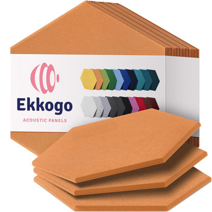 Picture of Ekkogo Acoustic Panels 12-Pack Soundproof Wall Panels 14"X12.1"X0.4" Sound Panels High Density Sound Dampening Panels - [70'S Orange Hexagon]