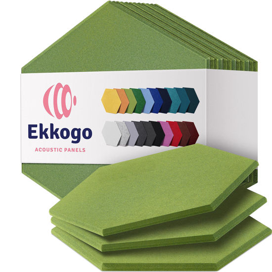 Picture of Ekkogo Acoustic Panels 12-Pack Soundproof Wall Panels 12"X10.4"X0.4" Sound Panels High Density Sound Dampening Panels - [Gin Green Hexagon]