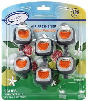 Picture of Air Jungles Eleu Pomelo Scent Car Air Freshener Clip, 6 Car Freshener Vent Clips, 4ml Each, Long Lasting Air Freshener for Car, Up to 180 Days Car Refresher Odor Eliminator