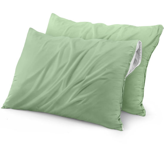 Picture of Utopia Bedding Waterproof Pillow Protector Zippered (2 Pack) King Sage - Bed Bug Proof Pillow Encasement 20 x 38 Inches