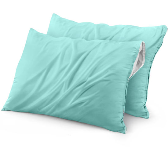 Picture of Utopia Bedding Waterproof Pillow Protector Zippered (2 Pack) Queen Spa Blue - Bed Bug Proof Pillow Encasement 20 x 28 Inches