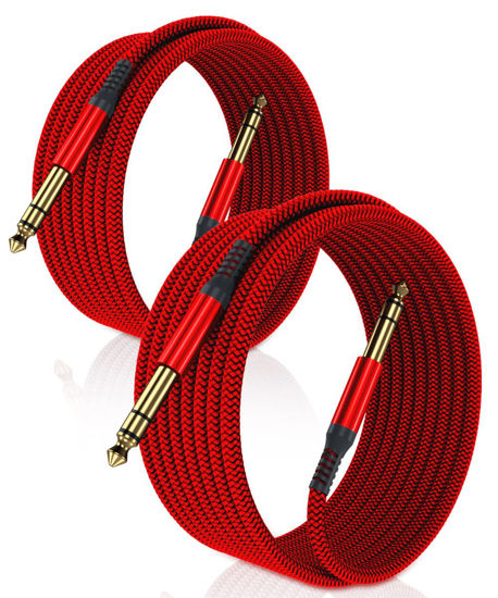 Picture of Elebase 1/4 Inch TRS Instrument Cable 20ft 2-Pack,Straight 6.35mm Male Jack Stereo Audio Interconnect Cord,6.35 mm Balanced Line for Electric Guitar,Bass,Keyboard,Mixer,Amplifier,Amp,Speaker,Equalizer