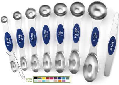 Picture of Spring Chef Stainless Steel Magnetic Measuring Spoons Set of 8 with Leveler, Heavy Duty Teaspoon & Tablespoon Measuring Spoons With Strong N45 Magnets, Kitchen Gadgets for Baking & Cooking - Sapphire