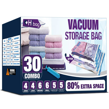 Picture of HIBAG Vacuum Storage Bags, 30-Pack Space Saver Vacuum Storage Bags, Vacuum Seal Bags for Clothing, Clothes, Comforters and Blankets (30C)
