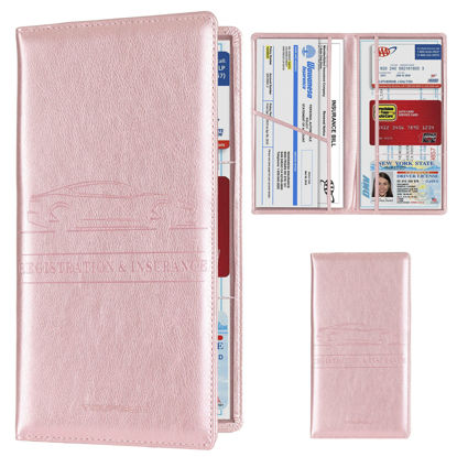 Picture of TOURSUIT Car Registration and Insurance Card Holder, Vehicle License Document Glove Box Compartment Organizer, Interior Car Accessories for Women Men Teens (Rose Gold)