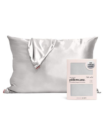 Picture of Kitsch Satin Pillowcase with Zipper for Hair & Skin, Softer Than Silk Pillow Cases Queen, Wrinkle-Free, Smooth and Cooling Satin Pillow Covers, Standard Size 19"x26", Silver