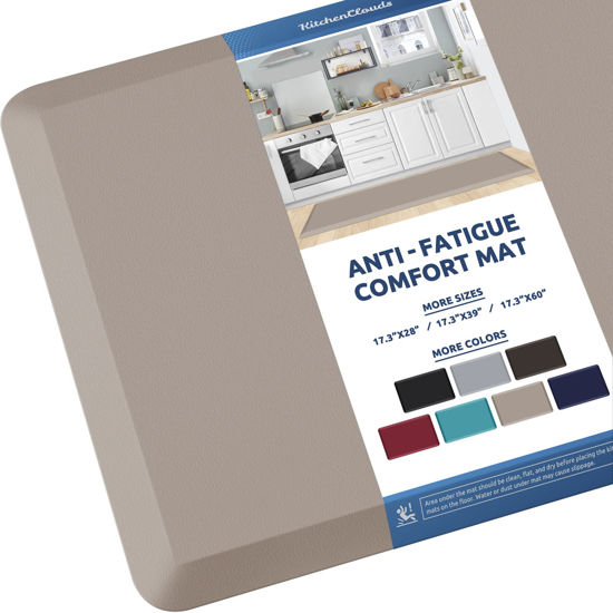 Picture of KitchenClouds Kitchen Mat Cushioned Anti Fatigue Kitchen Rug 17.3"x60" Waterproof Non Slip Standing Desk Mat Comfort Floor Mats for Kitchen House Sink Office (Khaki)
