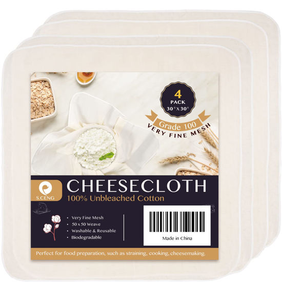 Picture of Precut Cheesecloth, 30 x 30'' 4 Pack, Grade 100, Ultra Fine for Straining & Cooking, 100% Unbleached Cotton Cheese Cloth for Making Cheese