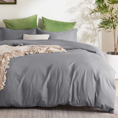 Picture of Bedsure Grey Duvet Cover Full Size - Soft Double Brushed Duvet Cover for Kids with Zipper Closure, 3 Pieces, Includes 1 Duvet Cover (80"x90") & 2 Pillow Shams, NO Comforter