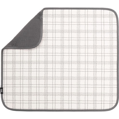 Picture of S&T INC. Dish Drying Mat, Highly Absorbent Microfiber Kitchen Counter Mat, Dish Drying Pad for Dishes, Utensils, Pots and Pans, Large 16" x 18", Stitched Plaid