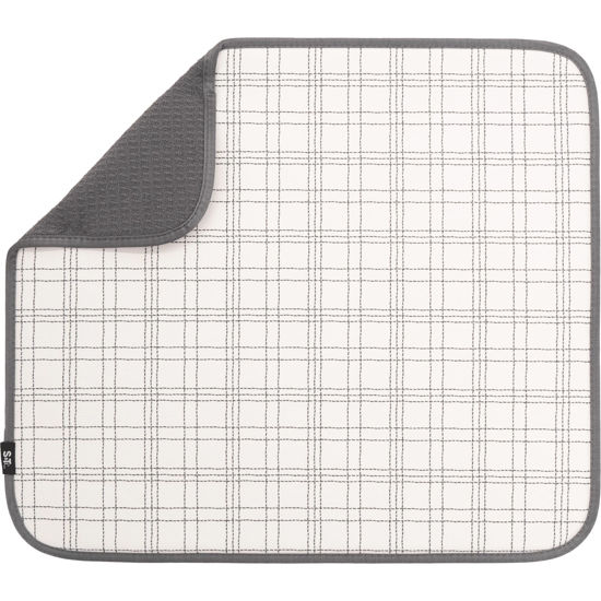 Picture of S&T INC. Dish Drying Mat, Highly Absorbent Microfiber Kitchen Counter Mat, Dish Drying Pad for Dishes, Utensils, Pots and Pans, Large 16" x 18", Stitched Plaid