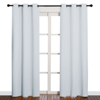 Picture of NICETOWN Easy Care Solid Thermal Insulated Grommet Room Darkening Curtains/Drapes for Bedroom (2 Panels, 42 by 84, Light Grey-Greyish White)