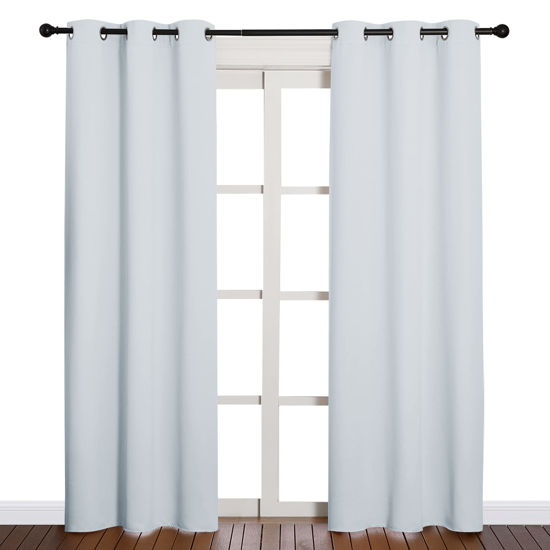 Picture of NICETOWN Easy Care Solid Thermal Insulated Grommet Room Darkening Curtains/Drapes for Bedroom (2 Panels, 42 by 84, Light Grey-Greyish White)
