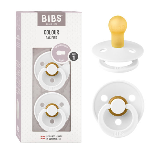 Picture of BIBS Pacifiers Colour Collection | Natural Rubber Baby Pacifier | Set of 2 BPA-Free Soothers | Made in Denmark | 0+ Months (Pack of 2) | White